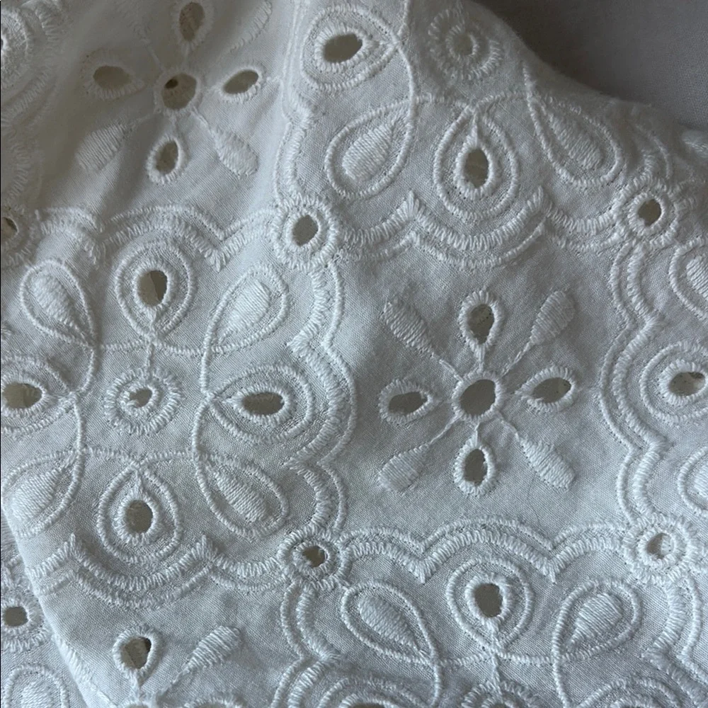 Sezane Annabelle Blouse | White Ruffled Scalloped Blouse Eyelet - Picture 6 of 10